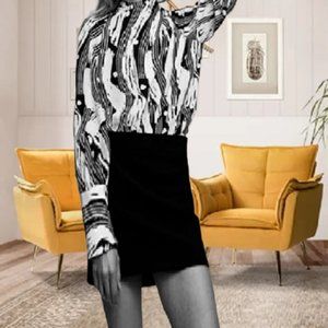 ZARA NEW WOMEN BLACK WHITE BOW TIED PRINT BLOUSE  9479/246 SIZE L